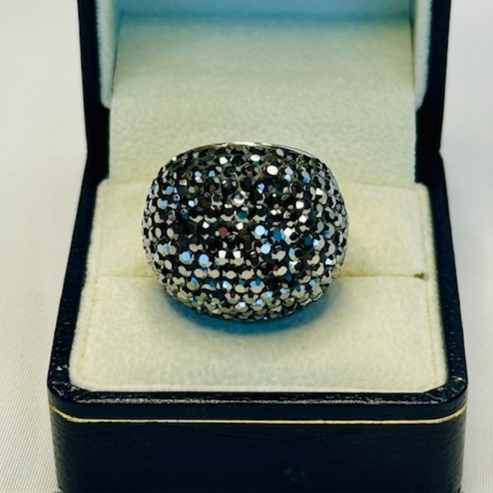 Sterling Silver Black Spinel Dome Ring Size 6